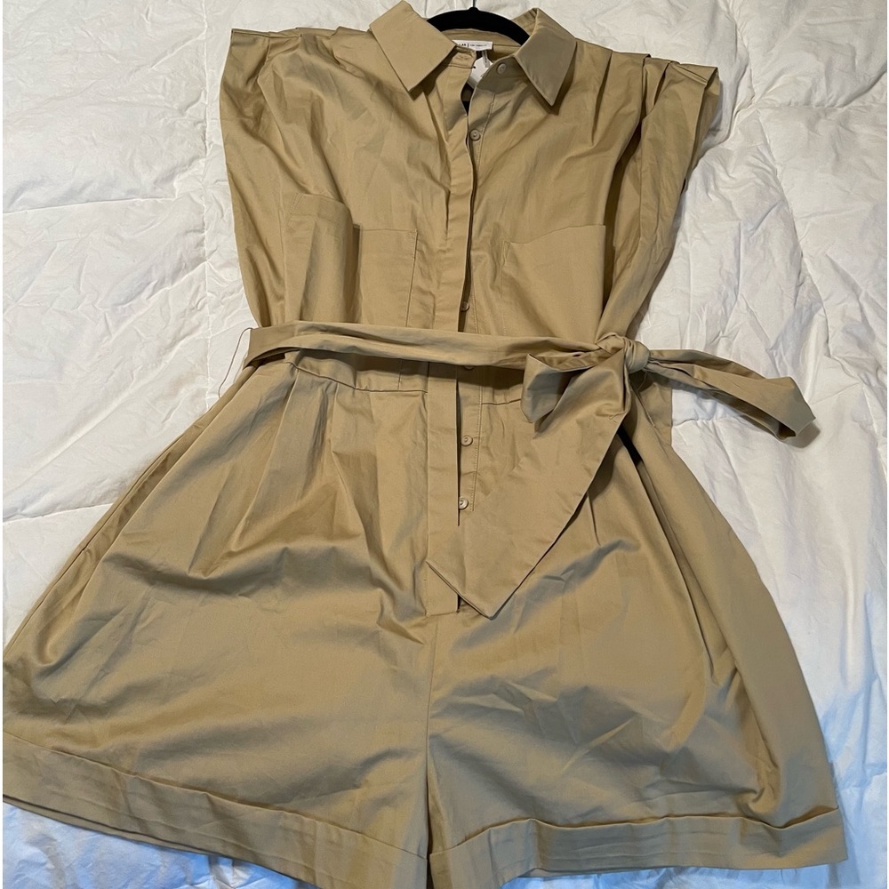 Khaki Romper - Short with belt. Never worn Size Large